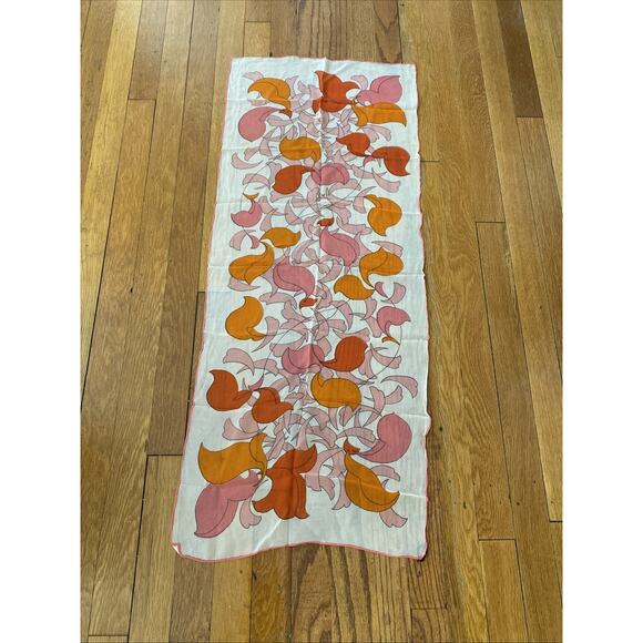 Vintage Hand Rolled Silk Blend Floral Abstract Print Scarf Made In Japan MCM - Picture 2 of 6